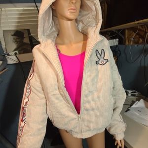 "Members Only" Looney Tunes corduroy hooded waste high jacet (L)